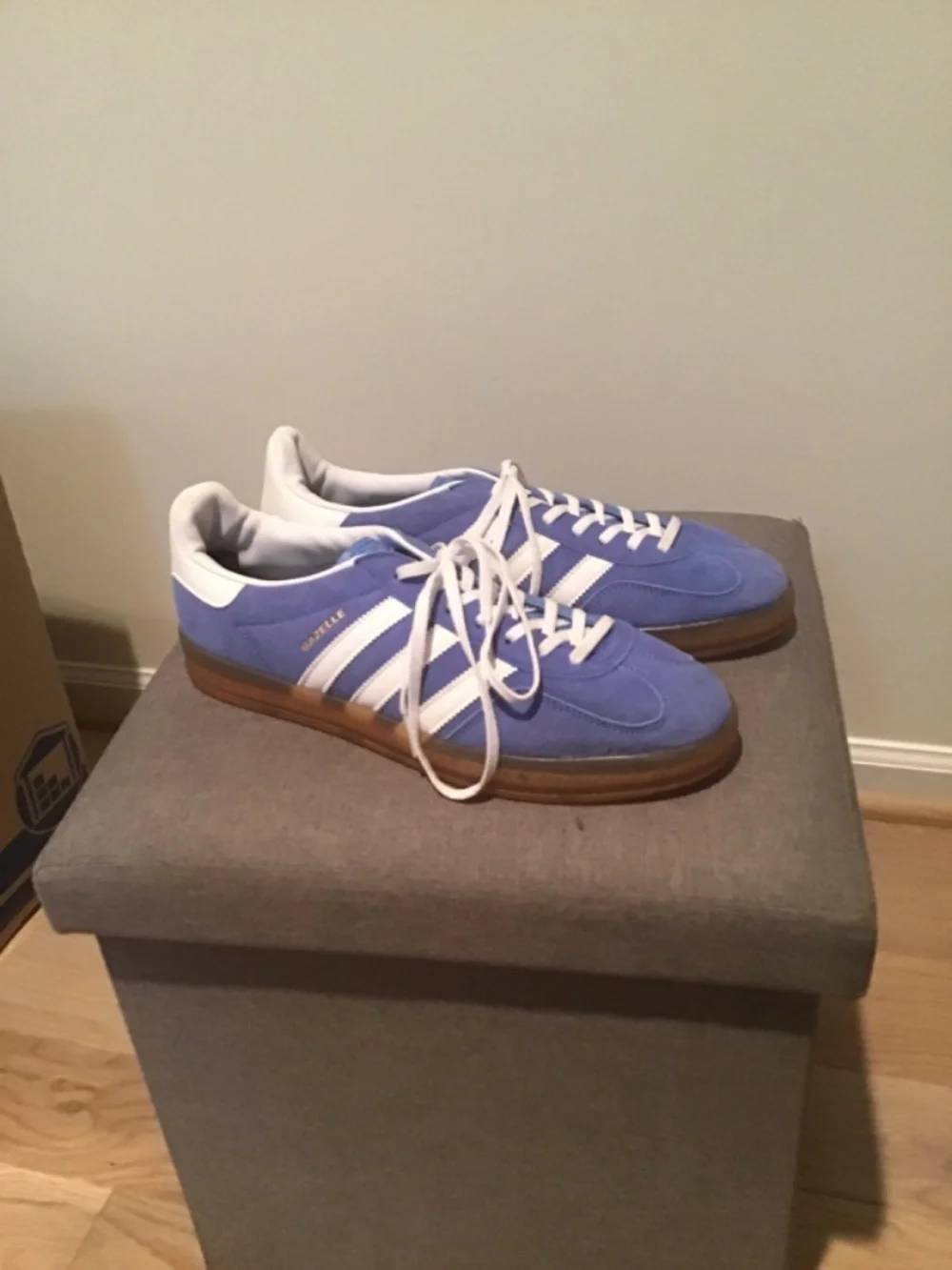 Adidas Gazelle light blue and white size 11 gum sole.